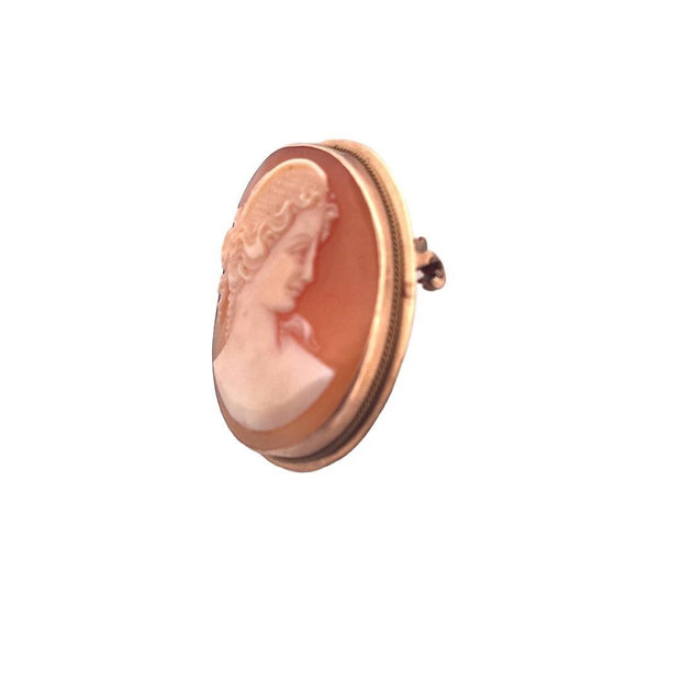 Antique Shell Cameo Brooch - 14K Yellow Gold