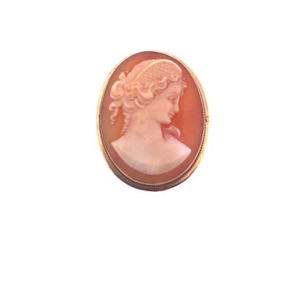 Antique Shell Cameo Brooch - 14K Yellow Gold