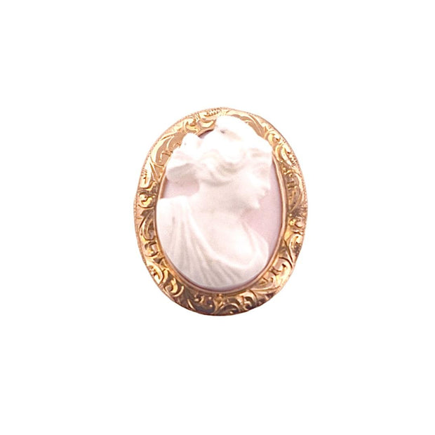 Vintage Curved Cameo Brooch - 14K Yellow Gold