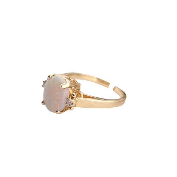 Vintage White Opal and White Diamond Ring - 14K Yellow Gold