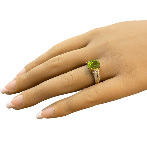 Oval Peridot Ring with Diamond Accents - 14K Yellow Gold