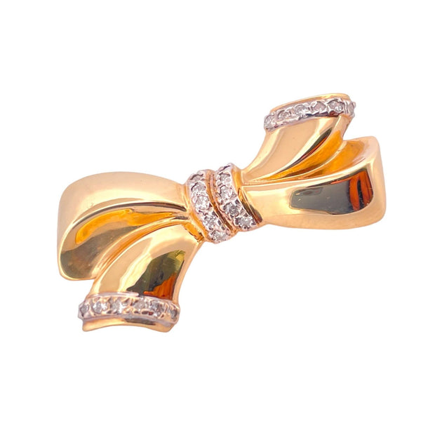 Diamond Bow Pendant - 14K Yellow Gold