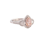 Modern Pink Pear Shape Natural Diamond Ring - 18K White Gold