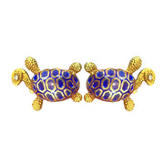 14K Yellow Gold Blue Enamel Turtle Cufflinks with Diamond Eyes