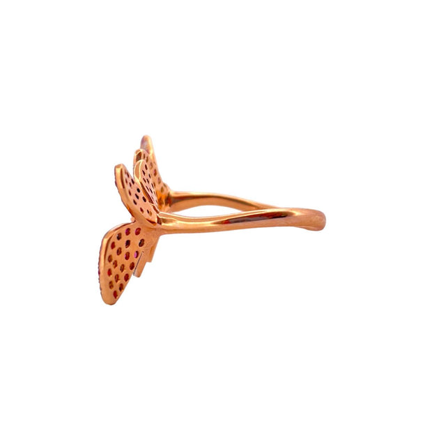 Enchanting Butterfly Cuff Diamond Ring with Rubies - 18K Rose Gold