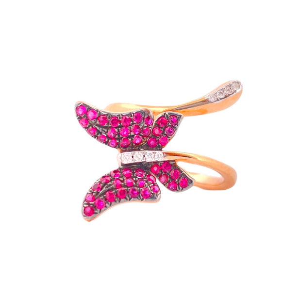 Ruby Butterfly Diamond Ring - 18K Rose Gold