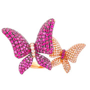 Twin Butterfly Cuff Rings - Ruby and Diamond, 18K Rose Gold