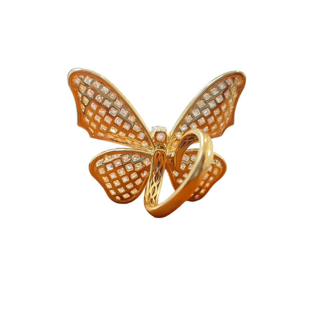 18K Yellow Gold Big Butterfly Cocktail Ring - 4.50 TCW