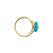 14K Yellow Gold Turquoise Enamel Diamond Ring - 0.30 TCW