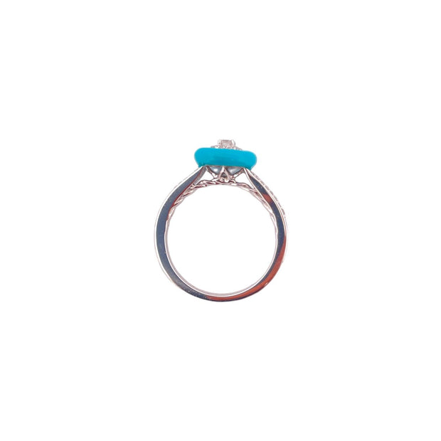 14K White Gold Turquoise Enamel Diamond Ring - 0.30 TCW
