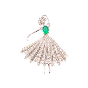 5.79CTW Elegant Ballerina Emerald and Diamond Brooch - 14K CTW