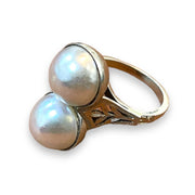 Vintage Elegance "Toi et Moi" Pearl Ring in 14K White Gold