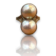 Vintage Elegance "Toi et Moi" Pearl Ring in 14K White Gold