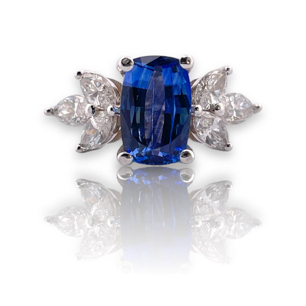 Sapphire Brilliance: 14k White Gold & Natural Diamond Splendor Ring