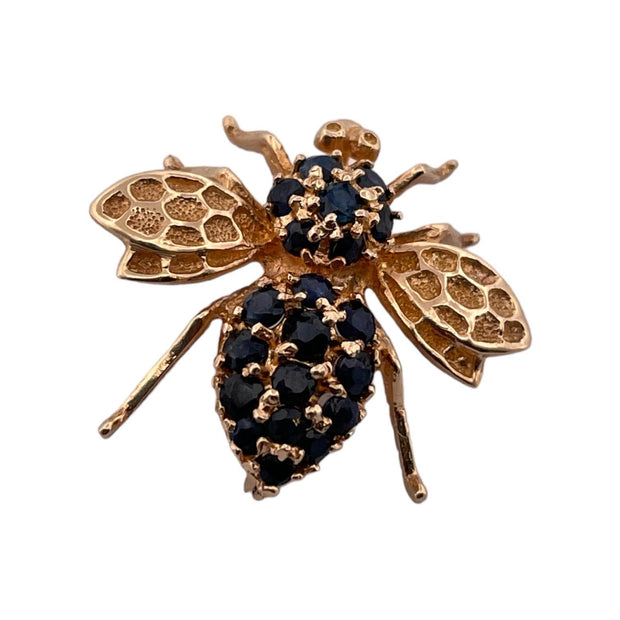Vintage 14K Yellow Gold Sapphire Bee Brooch