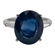 Platinum Elegance Sapphire Ring with Tapered Baguette Diamonds