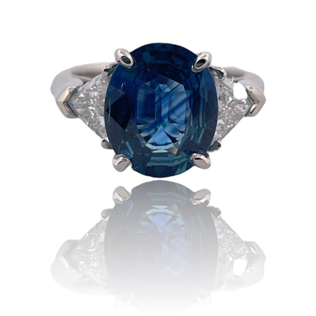 Sophisticated Cylon Sapphire and Natural Diamond Platinum Ring