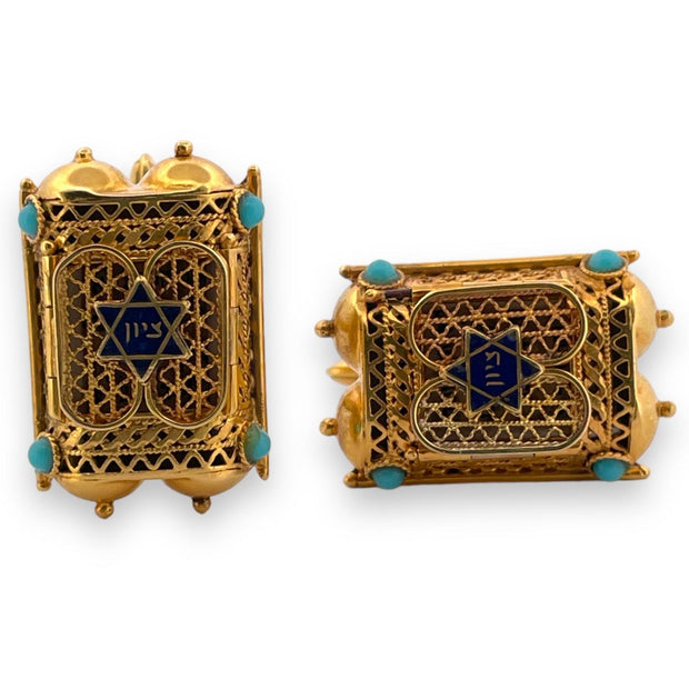 14K Yellow Gold Torah Script Turquoise Cufflinks