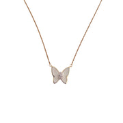 14K Yellow Gold & White Enamel Natural Diamond Butterfly Necklace