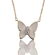 14K Yellow Gold & White Enamel Natural Diamond Butterfly Necklace