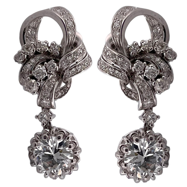 GIA Certified 3.44 Total Carat Weight Platinum Antique Earrings