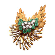 Nature's Elegance 18K Yellow Gold Brooch with emeralds and diamonds