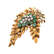 Nature's Elegance 18K Yellow Gold Brooch with emeralds and diamonds