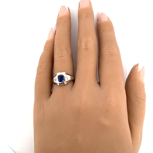 Antique Inspired Platinum Blue Sapphire and White Diamond Ring