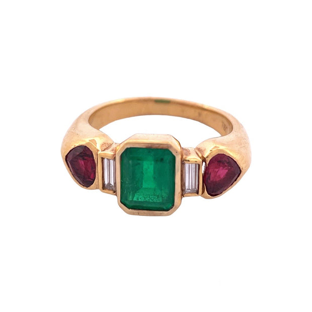 Ethereal Emerald and Ruby 18K Gold Ring