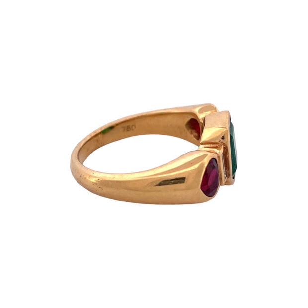 Ethereal Emerald and Ruby 18K Gold Ring