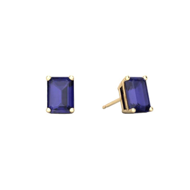 1.65 to 1.70 Ct Emerald Cut Gemstone Sapphire Stud Earrings - 14K Yellow Gold