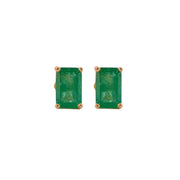 1 to 1.05 Ct Emerald Gemstone Stud Earrings - 14K Yellow Gold