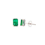 1 to 1.05 Ct Emerald Gemstone Stud Earrings - 14K White Gold