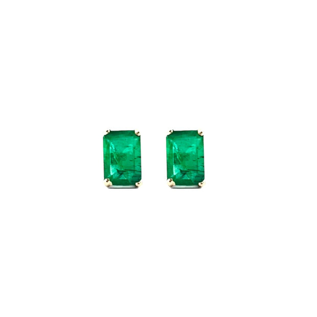 1 to 1.05 Ct Emerald Gemstone Stud Earrings - 14K White Gold