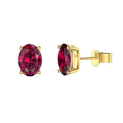 1.1 to 1.20 Ct Oval Gemstone Ruby Stud Earrings - 14K Yellow Gold