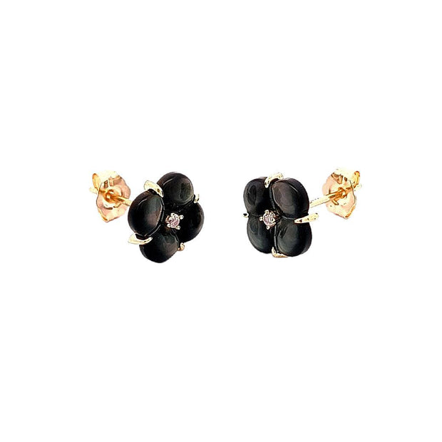 Midnight Mother Of Pearl Clover Natural Diamond Earring 18K Gold