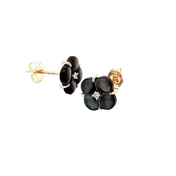 Midnight Mother Of Pearl Clover Natural Diamond Earring 18K Gold