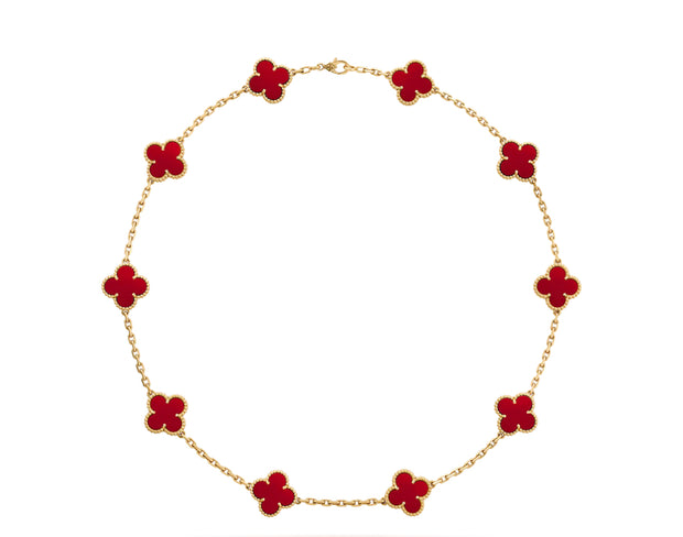 Van Cleef & Arpels Vintage Alhambra Necklace 10 Motifs, 18k Yellow Gold, Carnelian