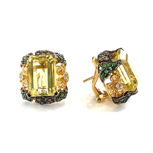 Stunning 18K Yellow Gold Citrine Diamond Earrings