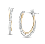 Beautiful TwoTone Crossover Diamond Earring In White/Yellow Gold