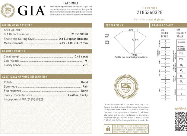 GIA Certified 0.46CT M VS1 Old European Loose Diamond