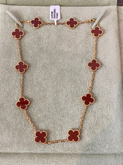 Van Cleef & Arpels Vintage Alhambra Necklace 10 Motifs, 18k Yellow Gold, Carnelian