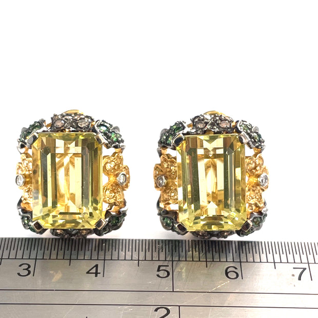 Stunning 18K Yellow Gold Citrine Diamond Earrings