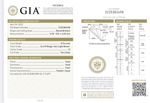 GIA Certified 0.76Carat Q-R I3 Round Brilliant Loose Natural Diamond