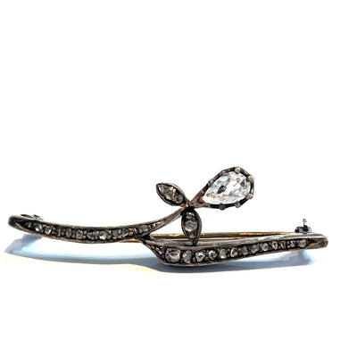 Vintage Silver Antique Pear Shape Diamond Brooch