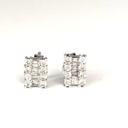 Classic 18K Yellow/Gold Round and Baguette Natural Diamond Stud Earrings